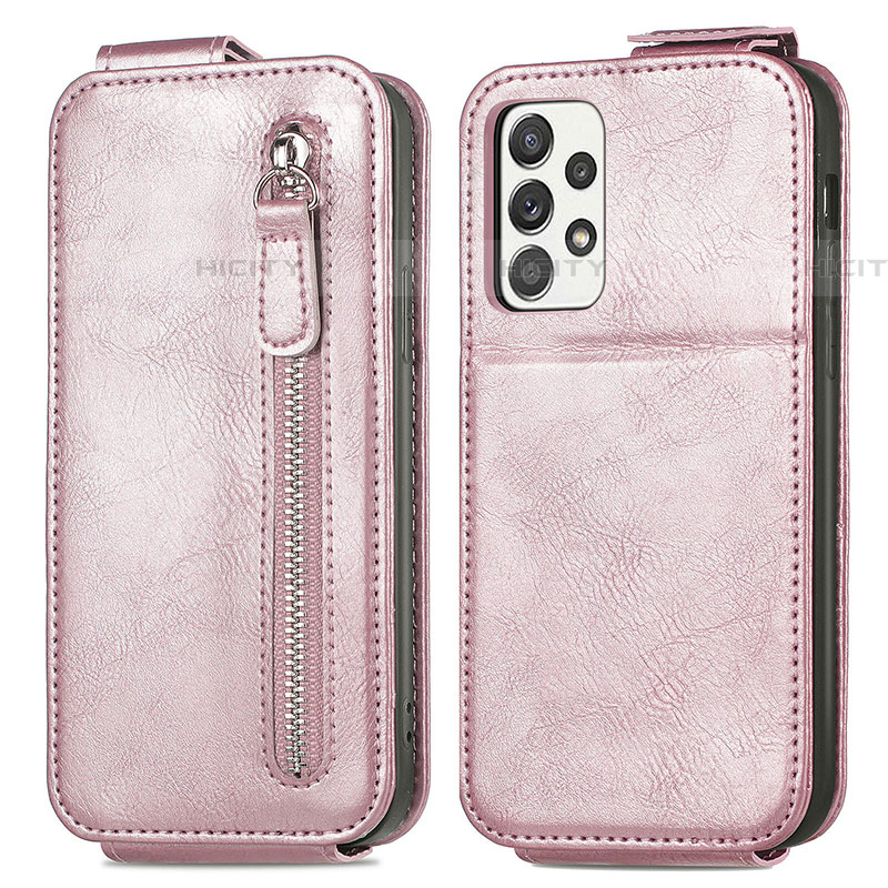 Housse Clapet Portefeuille Cuir pour Samsung Galaxy A52 5G Or Rose Plus