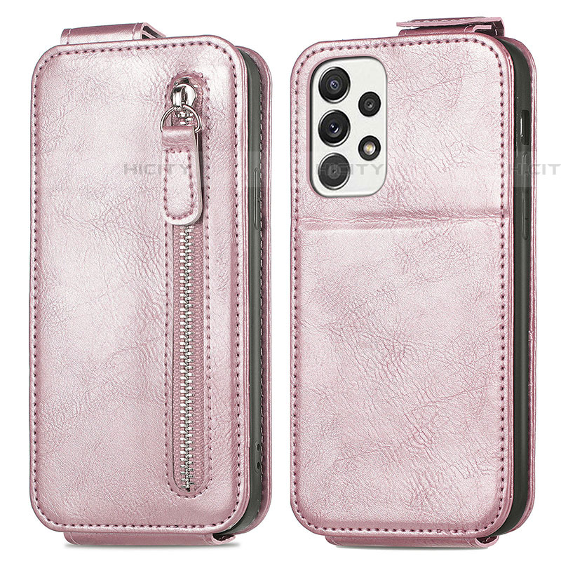 Housse Clapet Portefeuille Cuir pour Samsung Galaxy A73 5G Or Rose Plus