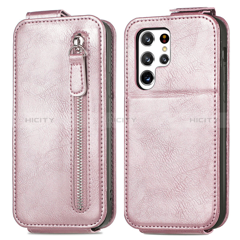 Housse Clapet Portefeuille Cuir pour Samsung Galaxy S24 Ultra 5G Or Rose Plus