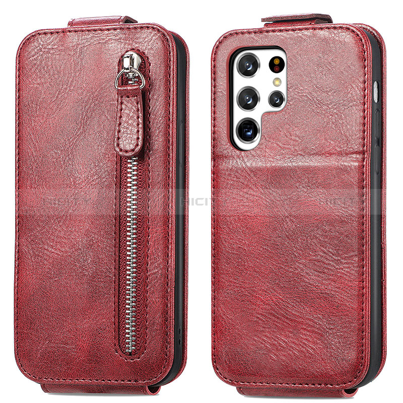 Housse Clapet Portefeuille Cuir pour Samsung Galaxy S24 Ultra 5G Rouge Plus