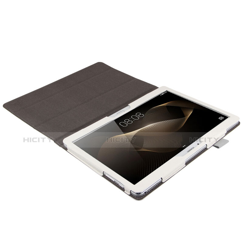 Housse Clapet Portefeuille Livre Cuir L01 pour Huawei MediaPad M2 10.0 M2-A01 M2-A01W M2-A01L Blanc Plus