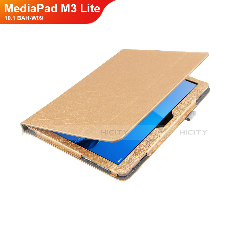 Housse Clapet Portefeuille Livre Cuir L01 pour Huawei MediaPad M3 Lite 10.1 BAH-W09 Or Plus