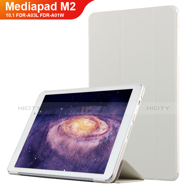 Housse Clapet Portefeuille Livre Cuir L02 pour Huawei MediaPad M2 10.1 FDR-A03L FDR-A01W Blanc Plus