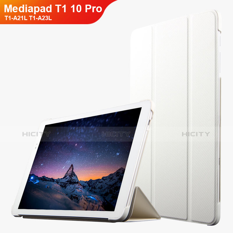 Housse Clapet Portefeuille Livre Cuir L02 pour Huawei Mediapad T1 10 Pro T1-A21L T1-A23L Blanc Plus