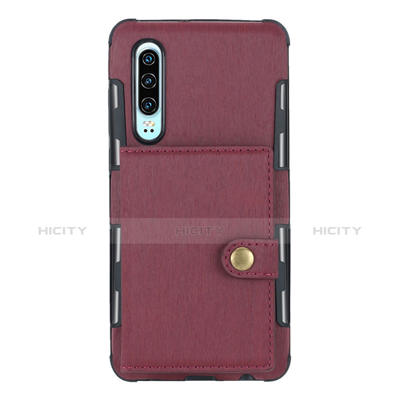 Housse Clapet Portefeuille Livre Cuir L04 pour Huawei P30 Vin Rouge Plus