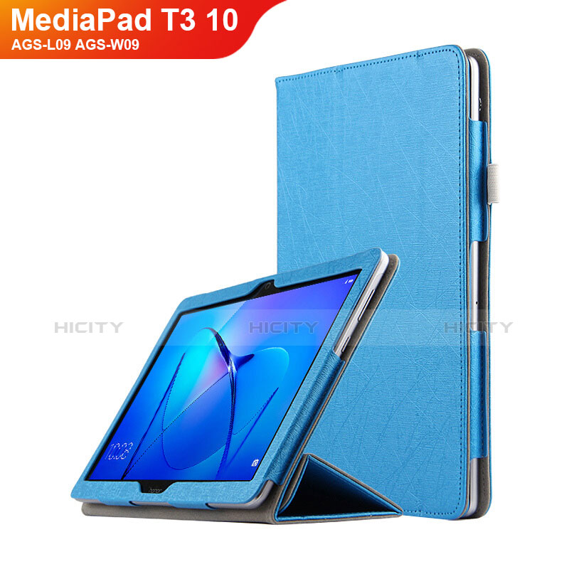 Housse Clapet Portefeuille Livre Cuir L07 pour Huawei MediaPad T3 10 AGS-L09 AGS-W09 Bleu Ciel Plus