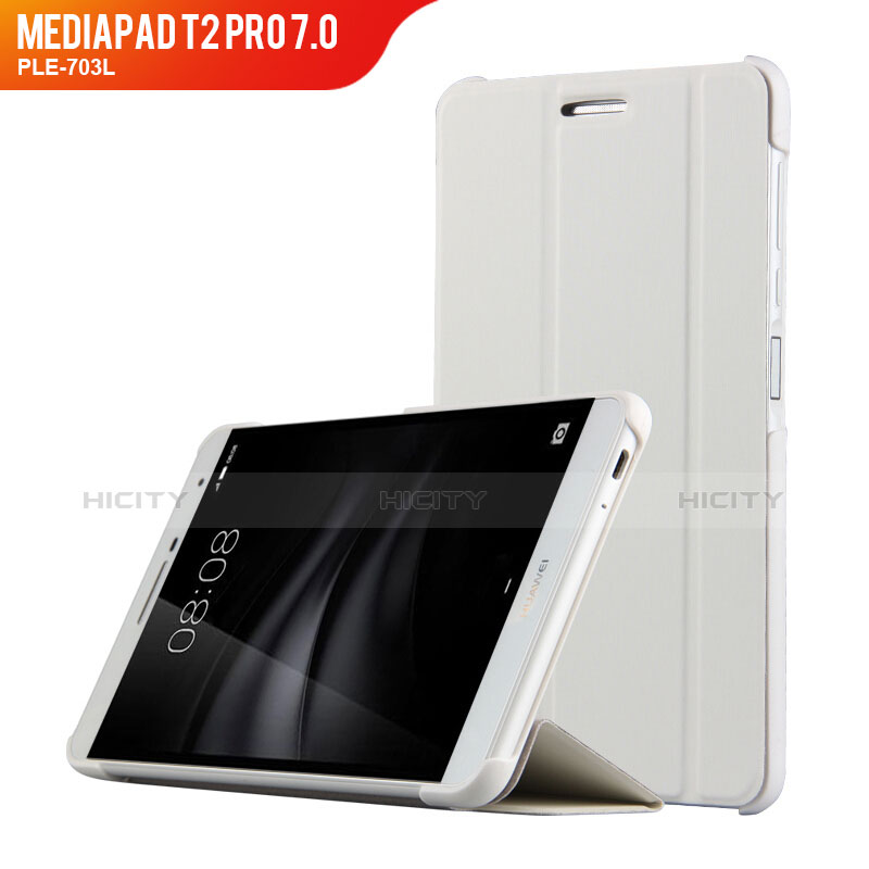 Housse Clapet Portefeuille Livre Cuir R01 pour Huawei MediaPad T2 Pro 7.0 PLE-703L Blanc Plus