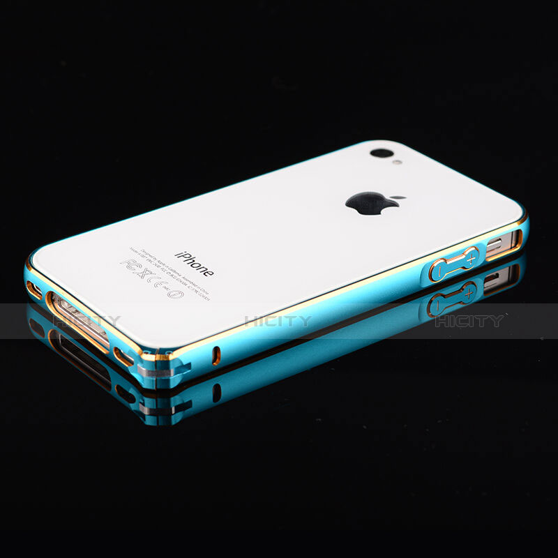 Housse Contour Luxe Aluminum Metal pour Apple iPhone 4 Bleu Ciel Plus