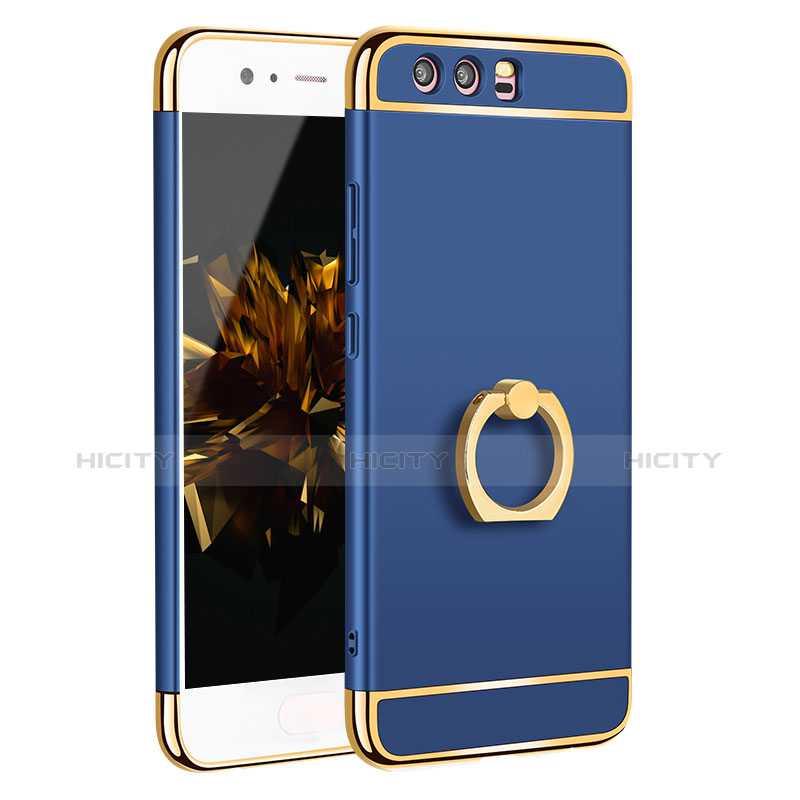 Housse Contour Luxe Metal et Plastique avec Support Bague Anneau A01 pour Huawei P10 Bleu Plus