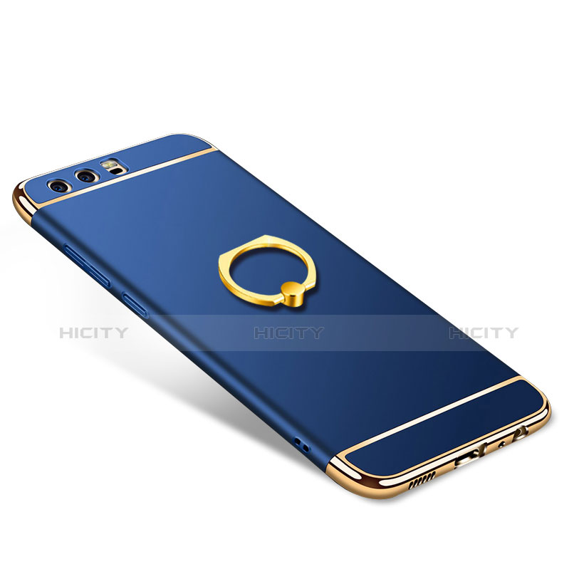 Housse Contour Luxe Metal et Plastique avec Support Bague Anneau A01 pour Huawei P10 Bleu Plus