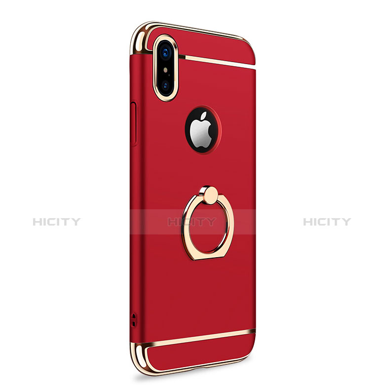 Housse Contour Luxe Metal et Plastique avec Support Bague Anneau F02 pour Apple iPhone Xs Rouge Plus