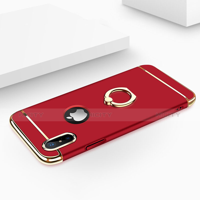 Housse Contour Luxe Metal et Plastique avec Support Bague Anneau F02 pour Apple iPhone Xs Rouge Plus