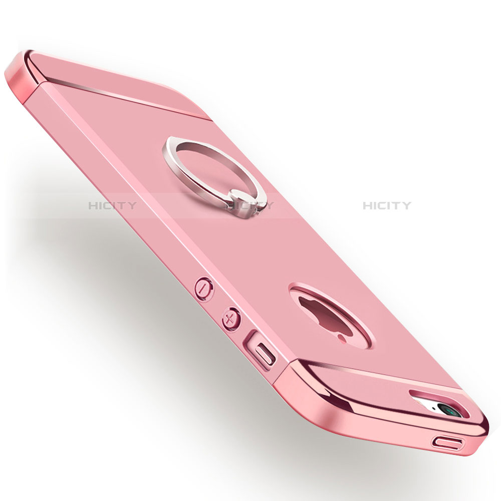 Housse Contour Luxe Metal et Plastique avec Support Bague Anneau pour Apple iPhone 5 Or Rose Plus