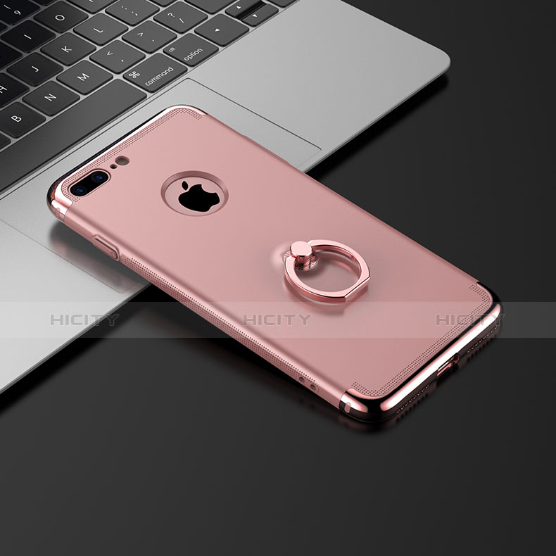 Housse Contour Luxe Metal et Plastique avec Support Bague Anneau pour Apple iPhone 7 Plus Or Rose Plus