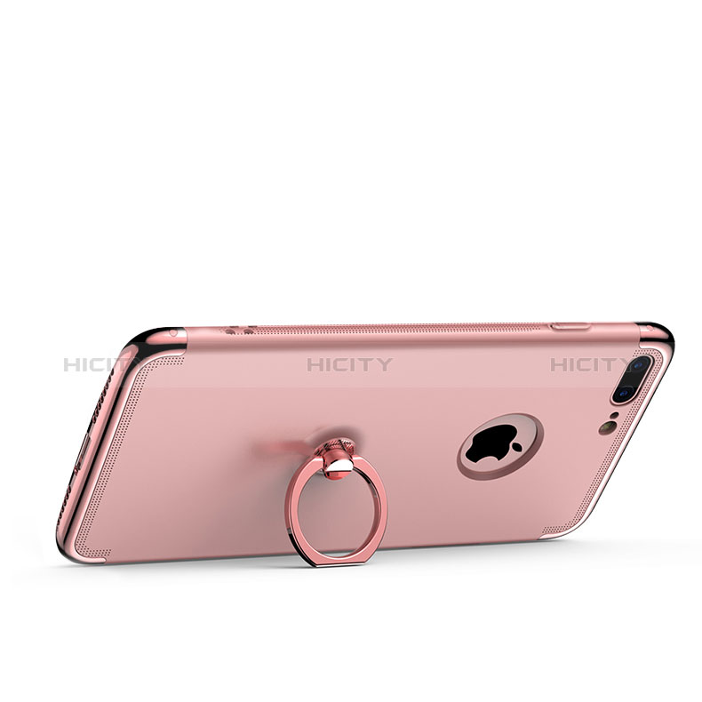 Housse Contour Luxe Metal et Plastique avec Support Bague Anneau pour Apple iPhone 8 Plus Or Rose Plus