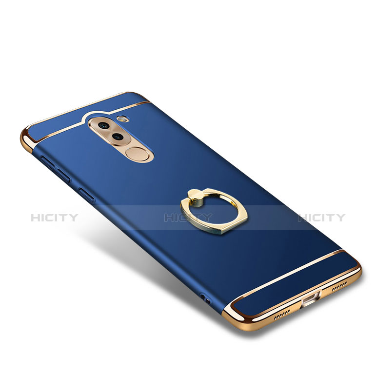 Housse Contour Luxe Metal et Plastique avec Support Bague Anneau pour Huawei GR5 (2017) Bleu Plus