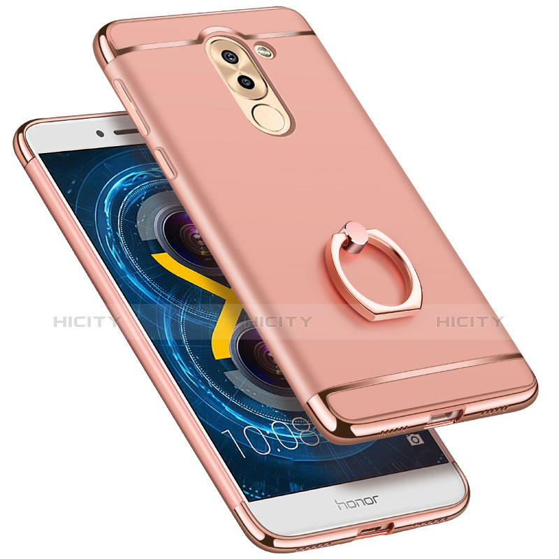 Housse Contour Luxe Metal et Plastique avec Support Bague Anneau pour Huawei Honor 6X Or Rose Plus