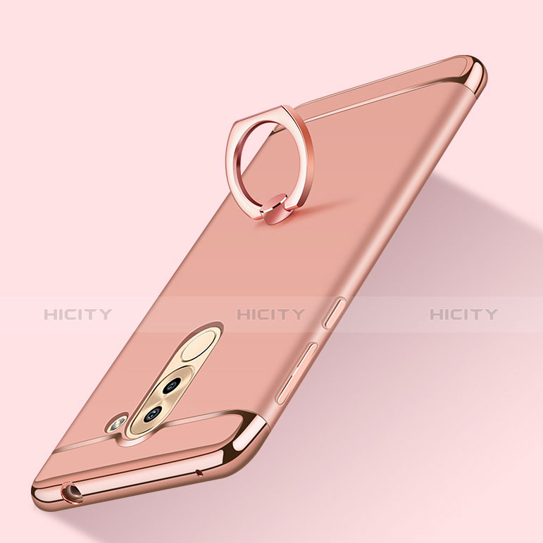 Housse Contour Luxe Metal et Plastique avec Support Bague Anneau pour Huawei Honor 6X Or Rose Plus