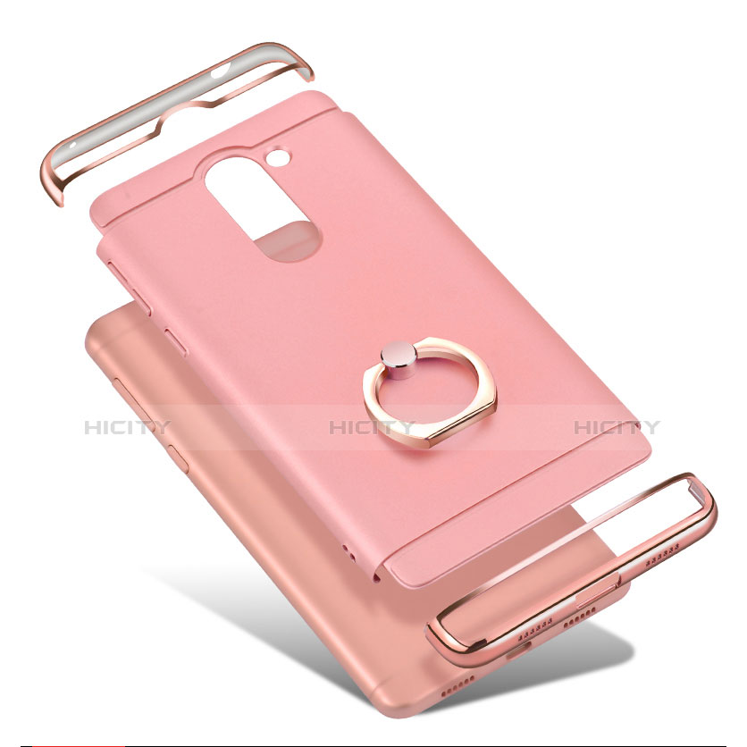 Housse Contour Luxe Metal et Plastique avec Support Bague Anneau pour Huawei Honor 6X Or Rose Plus