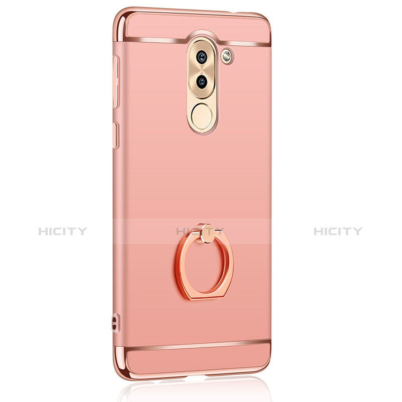 Housse Contour Luxe Metal et Plastique avec Support Bague Anneau pour Huawei Honor 6X Pro Or Rose Plus