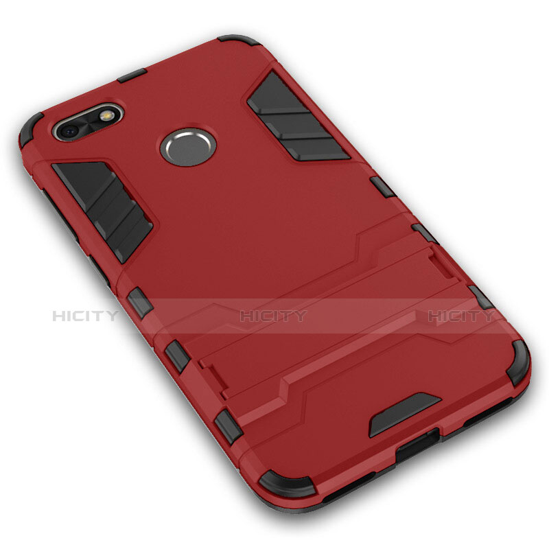 Housse Contour Silicone et Plastique Mat avec Support pour Huawei Enjoy 7 Rouge Plus