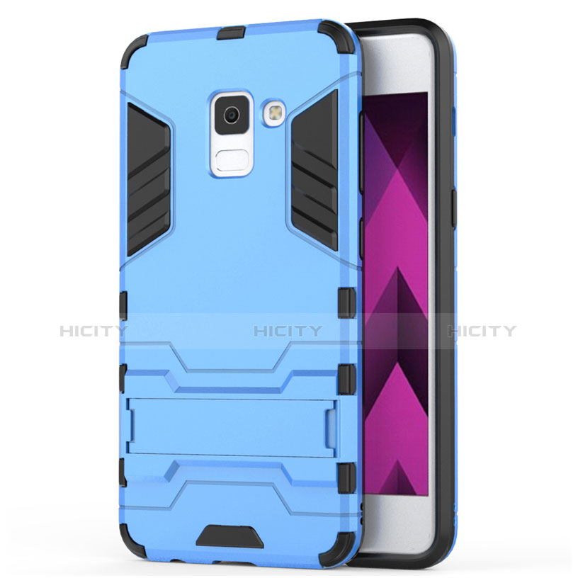 Housse Contour Silicone et Plastique Mat avec Support pour Samsung Galaxy A5 (2018) A530F Bleu Plus