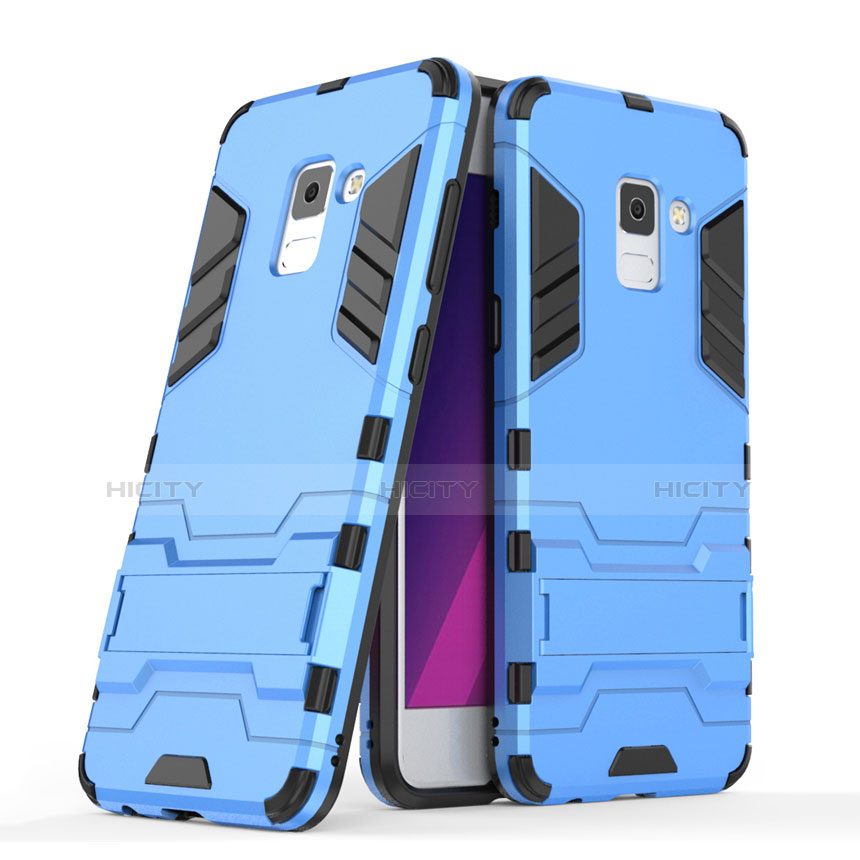 Housse Contour Silicone et Plastique Mat avec Support pour Samsung Galaxy A5 (2018) A530F Bleu Plus