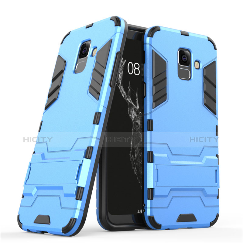 Housse Contour Silicone et Plastique Mat avec Support pour Samsung Galaxy A6 (2018) Dual SIM Bleu Plus