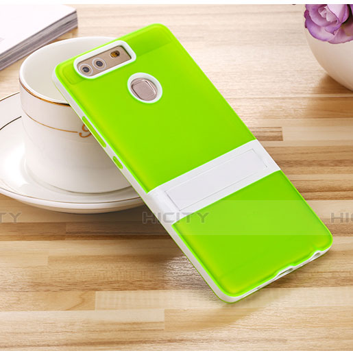 Housse Contour Silicone et Vitre Mat avec Bequille pour Huawei P9 Plus Vert Plus