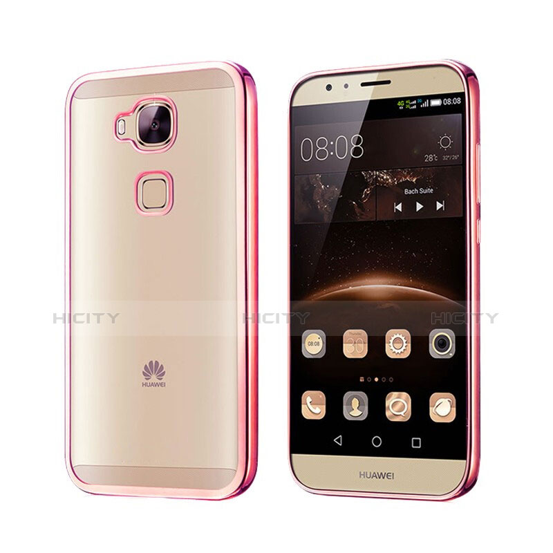 Housse Contour Silicone et Vitre Transparente Mat pour Huawei G8 Or Rose Plus