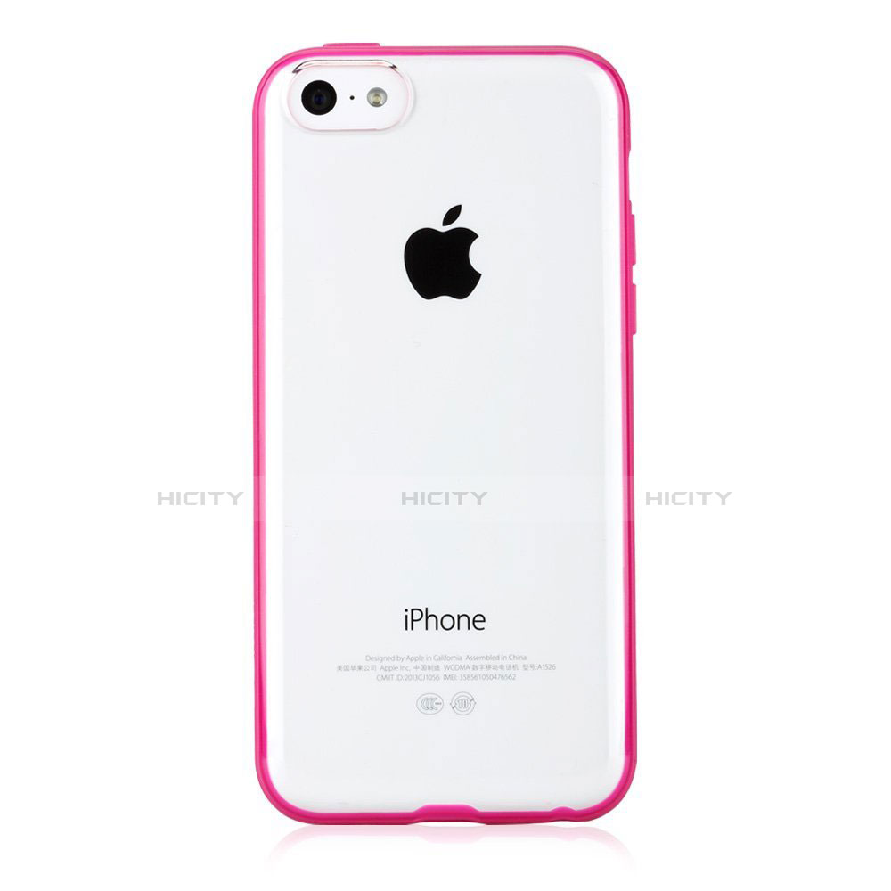 Housse Contour Silicone et Vitre Transparente T01 pour Apple iPhone 5C Rose Rouge Plus