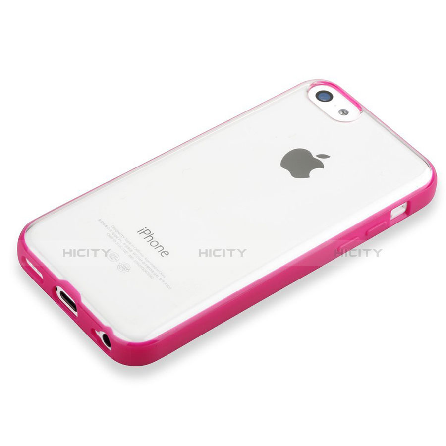 Housse Contour Silicone et Vitre Transparente T01 pour Apple iPhone 5C Rose Rouge Plus