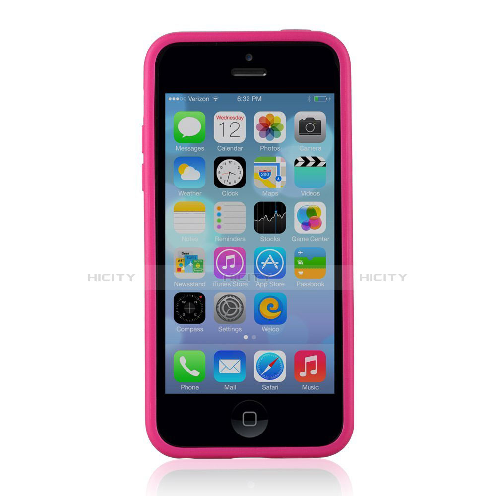 Housse Contour Silicone et Vitre Transparente T01 pour Apple iPhone 5C Rose Rouge Plus