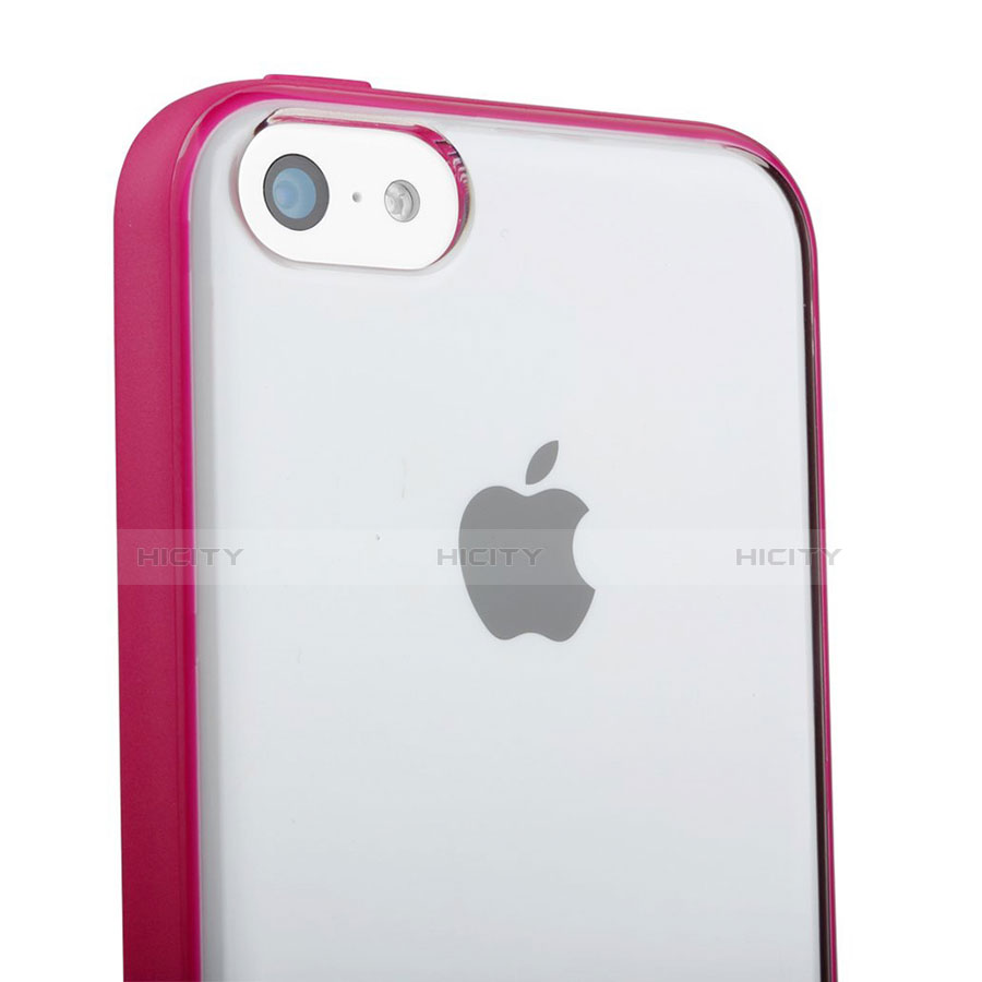 Housse Contour Silicone et Vitre Transparente T01 pour Apple iPhone 5C Rose Rouge Plus