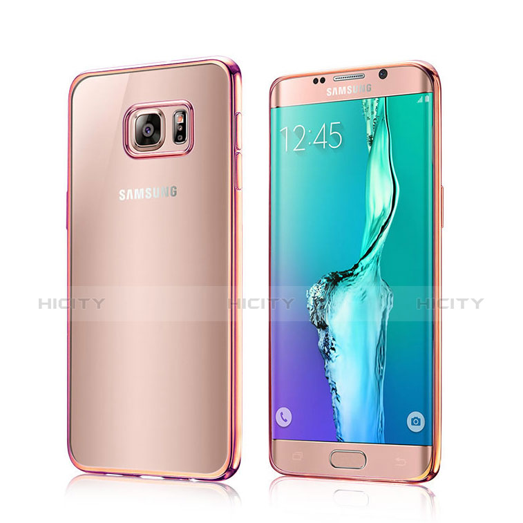 Housse Contour Silicone Transparente Gel pour Samsung Galaxy S6 Edge SM-G925 Or Rose Plus