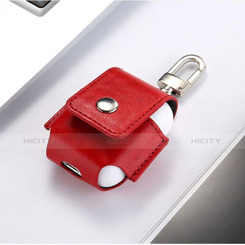 Housse en Cuir avec Mousqueton pour Boitier de Charge de Airpods A01 Rouge Plus