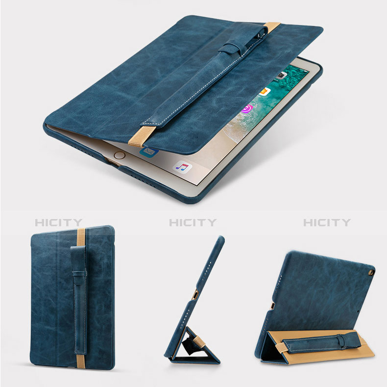 Housse en Cuir Protection Sac Pochette Elastique Douille de Poche Detachable P02 pour Apple Pencil Apple New iPad 9.7 (2018) Bleu Plus