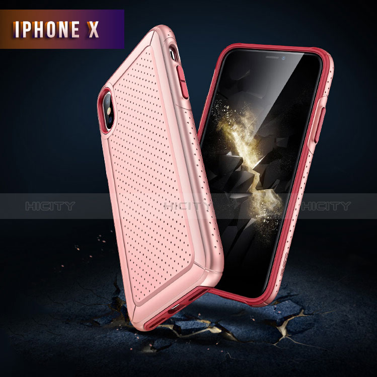 Housse Plastique et Silicone Mailles Filet pour Apple iPhone Xs Max Rose Plus