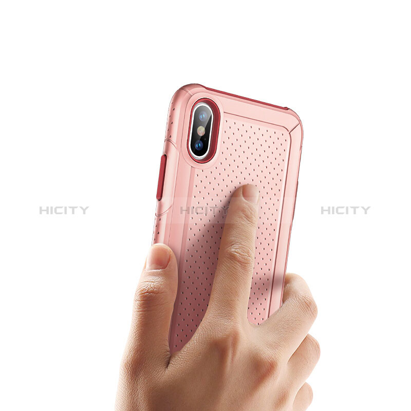 Housse Plastique et Silicone Mailles Filet pour Apple iPhone Xs Max Rose Plus