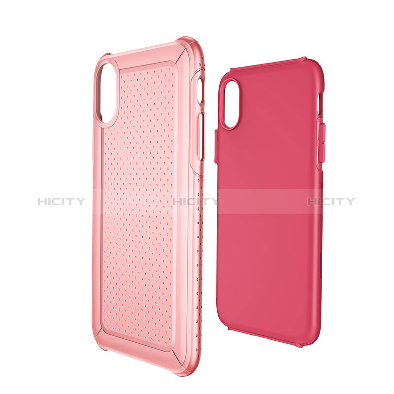 Housse Plastique et Silicone Mailles Filet pour Apple iPhone Xs Max Rose Plus