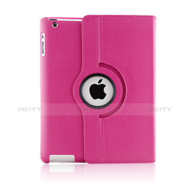 Housse Portefeuille Cuir Rotatif pour Apple iPad 2 Rose Rouge Plus