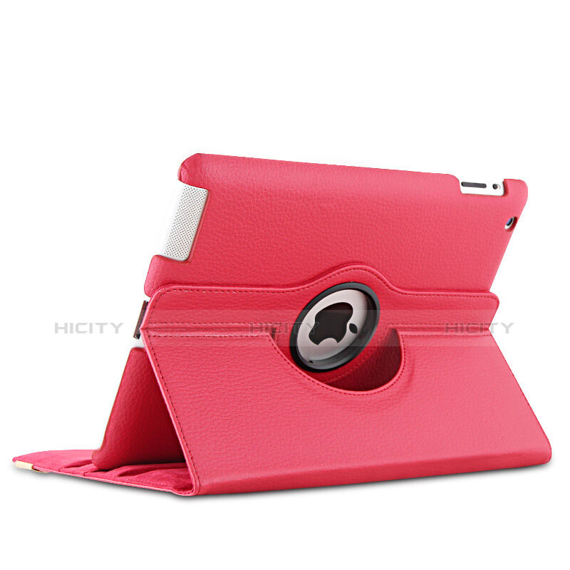 Housse Portefeuille Cuir Rotatif pour Apple iPad 3 Rouge Plus