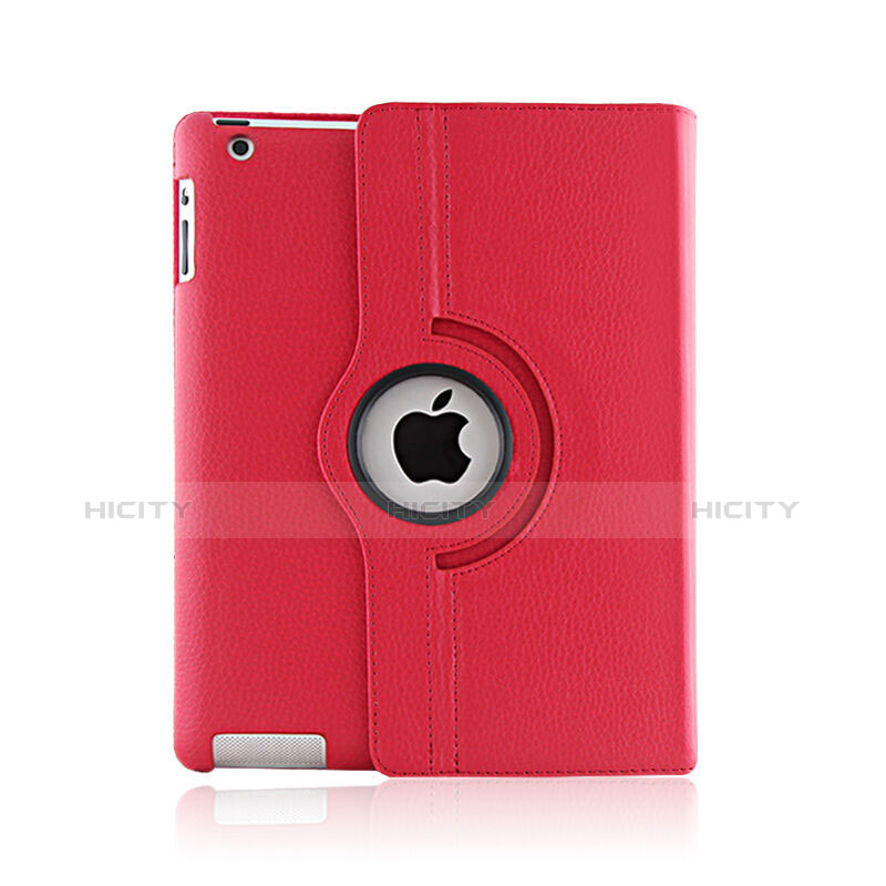 Housse Portefeuille Cuir Rotatif pour Apple iPad 3 Rouge Plus