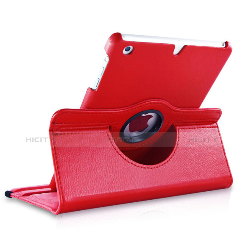 Housse Portefeuille Cuir Rotatif pour Apple iPad Mini 2 Rouge Plus