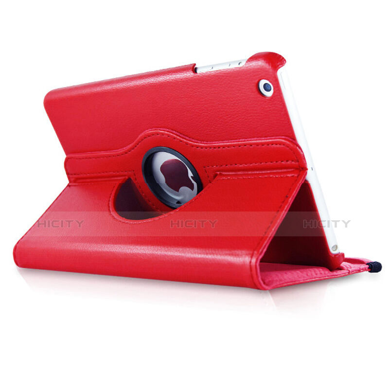 Housse Portefeuille Cuir Rotatif pour Apple iPad Mini 2 Rouge Plus