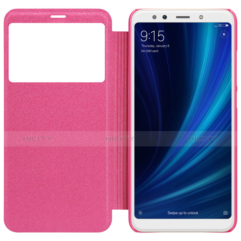 Housse Portefeuille Livre Cuir L01 pour Xiaomi Mi A2 Rose Rouge Plus