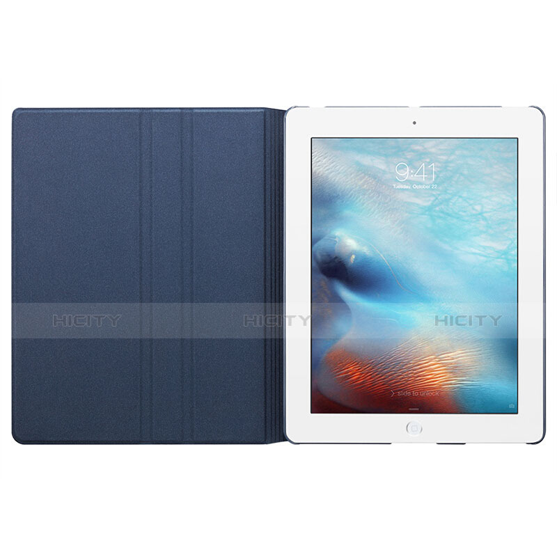 Housse Portefeuille Livre Cuir L03 pour Apple iPad 4 Bleu Plus