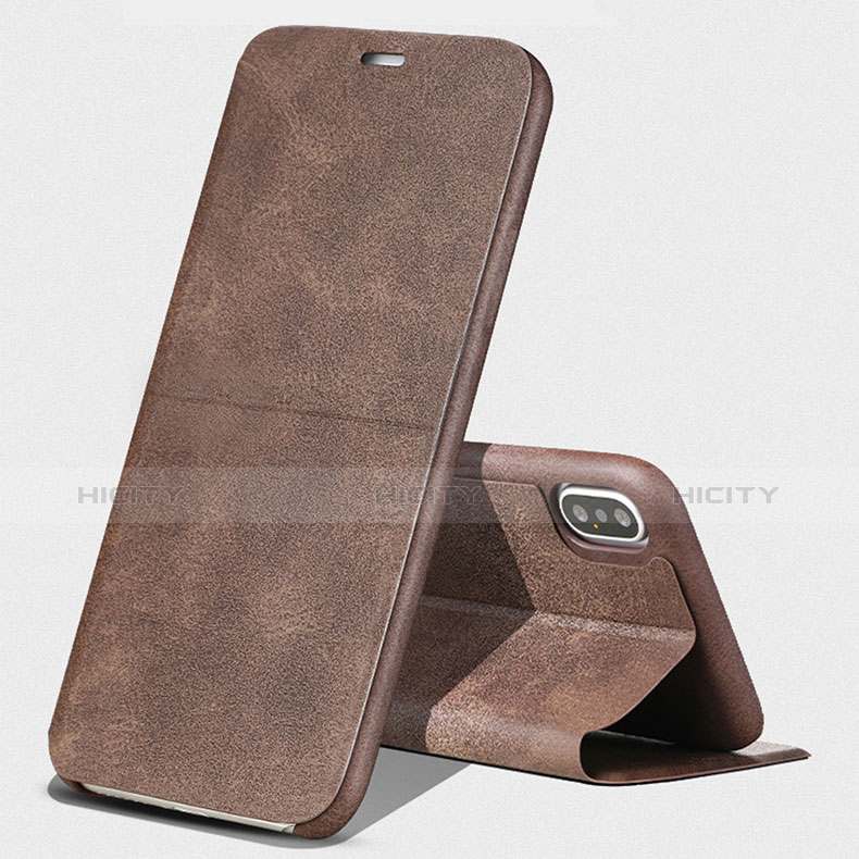 Housse Portefeuille Livre Cuir pour Apple iPhone Xs Marron Plus