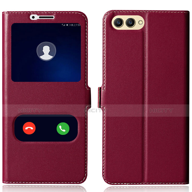 Housse Portefeuille Livre Cuir pour Huawei Honor V10 Rouge Plus