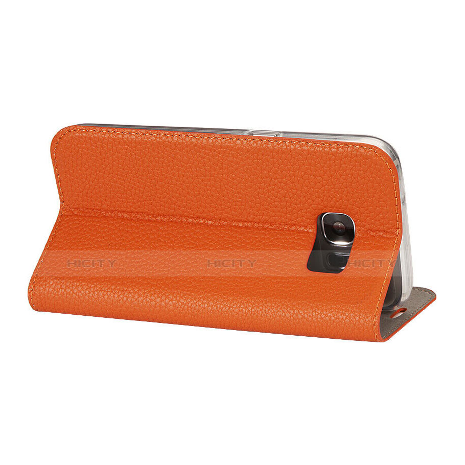 Housse Portefeuille Livre Cuir pour Samsung Galaxy S7 G930F G930FD Orange Plus